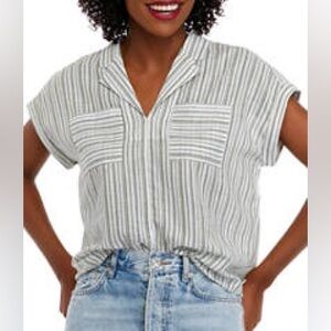 Wonderly Womens Popover Olive Stripes Specks Of Black Dolman Sleeve Top